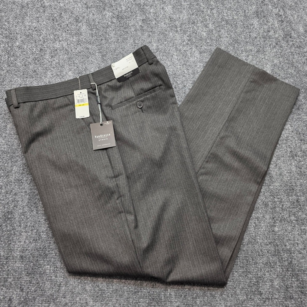 Van Heusen Studio Men's Grey Stripe Suit Separate Dress Pants 36W x 32L NWT New